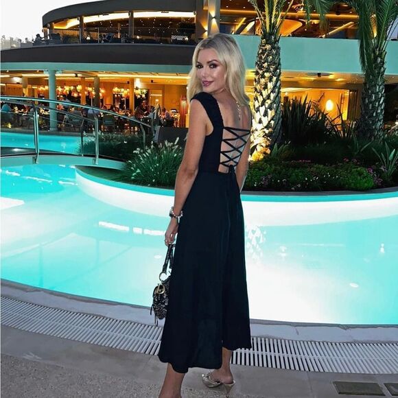 Zara Black Midi Dress with Lace-Up Back - Picture 3 of 13